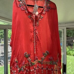 Johnny Was Coral Embroidered Dakota Poncho NWT Sz S